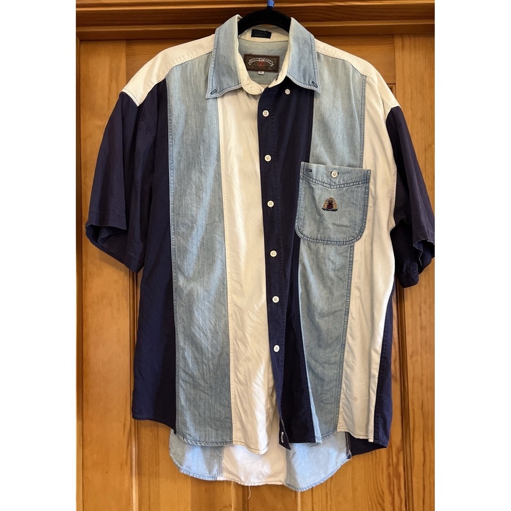 Urgent Gear Mens Size XL Blue Striped Short Sleeve Button Down Cotton